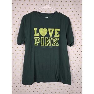 Victorias Secret PINK LOVE Logo Green Tee Shirt SMALL